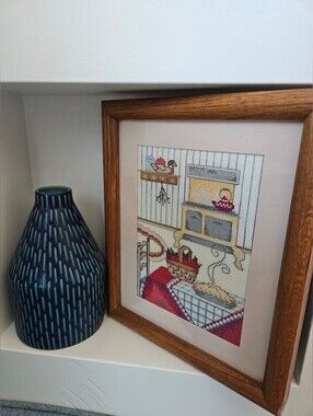 The Creative Circle Cross Stitch Finished Framed Cozy Kitchen Apple Vintage 80s